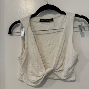 Naked Wardrobe Ivory Twist Front Crop Top